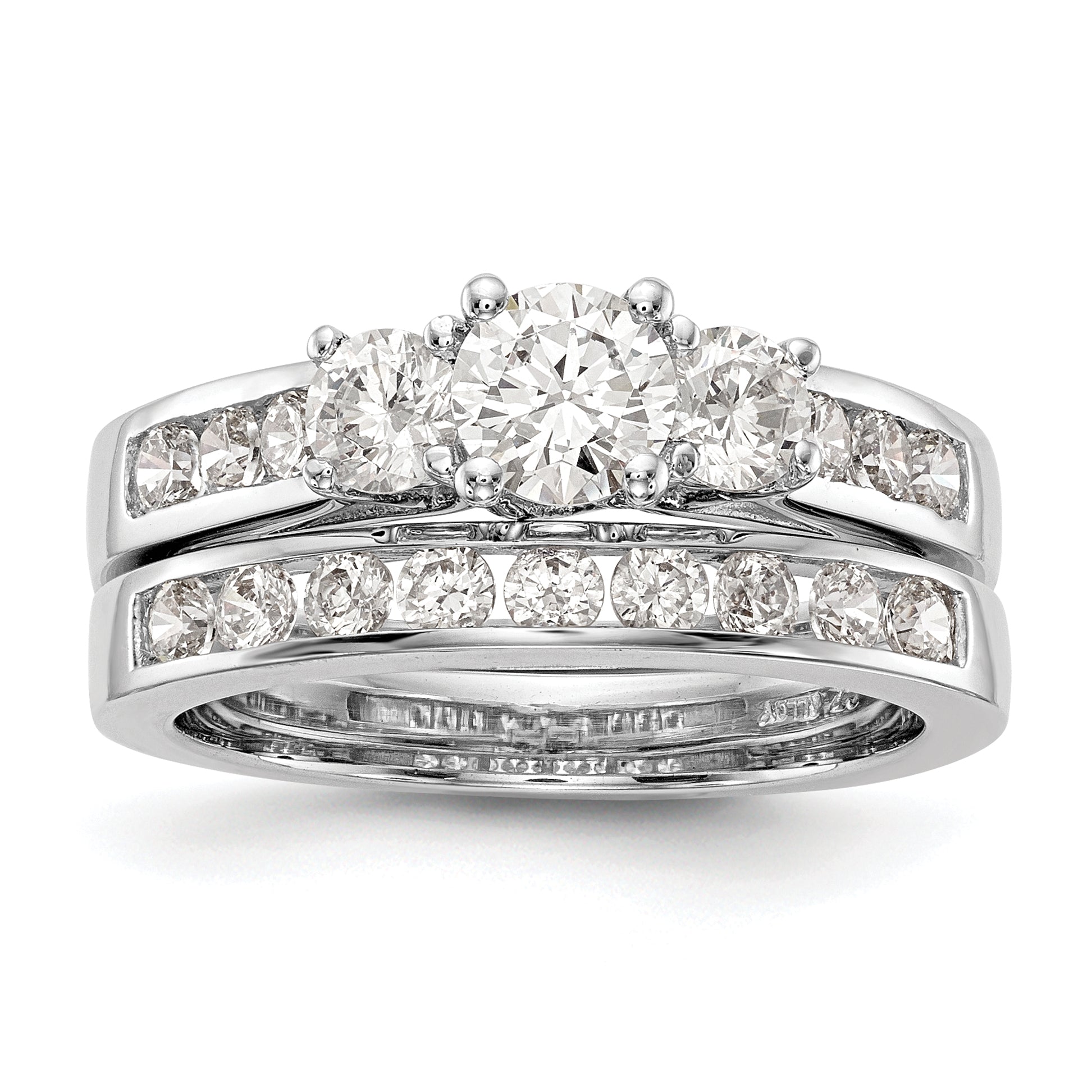 14k White Gold 1 1/2 Ct. Lab Grown Diamond VS/SI+ G+ Round Three Stone Engagement Ring