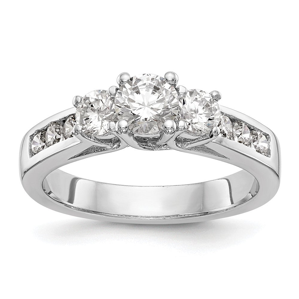 14K White Gold 3 Stone Simulated Diamond Engagement Ring