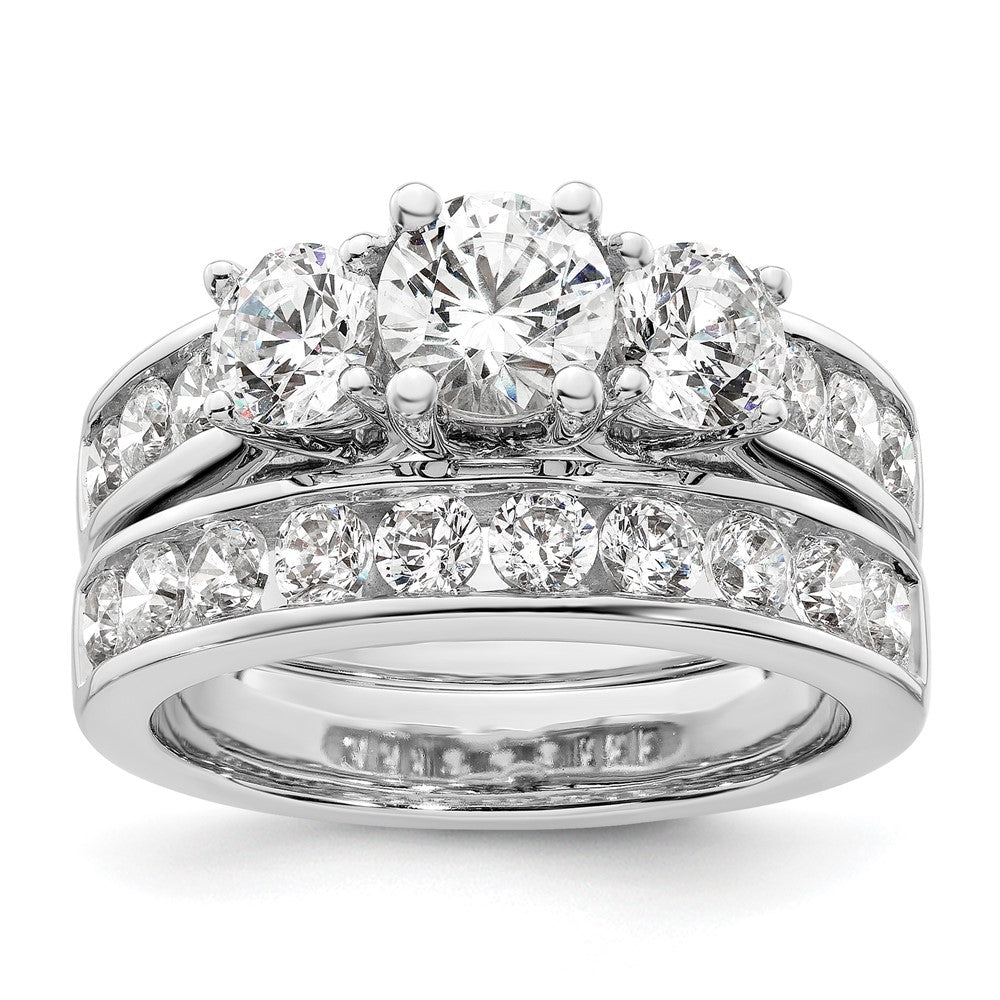 14K White Gold 3 Stone Simulated Diamond Engagement Ring