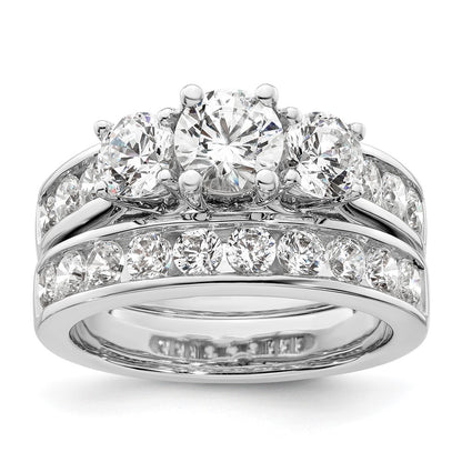 14K White Gold 3 Stone Simulated Diamond Engagement Ring
