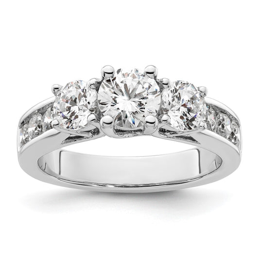14K White Gold 3 Stone Simulated Diamond Engagement Ring
