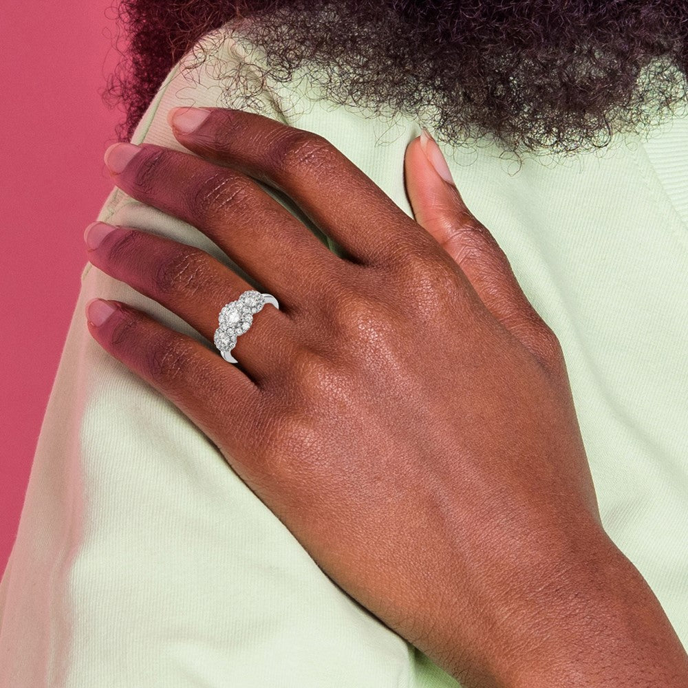 14K White Gold 3 Stone Simulated Diamond Engagement Ring