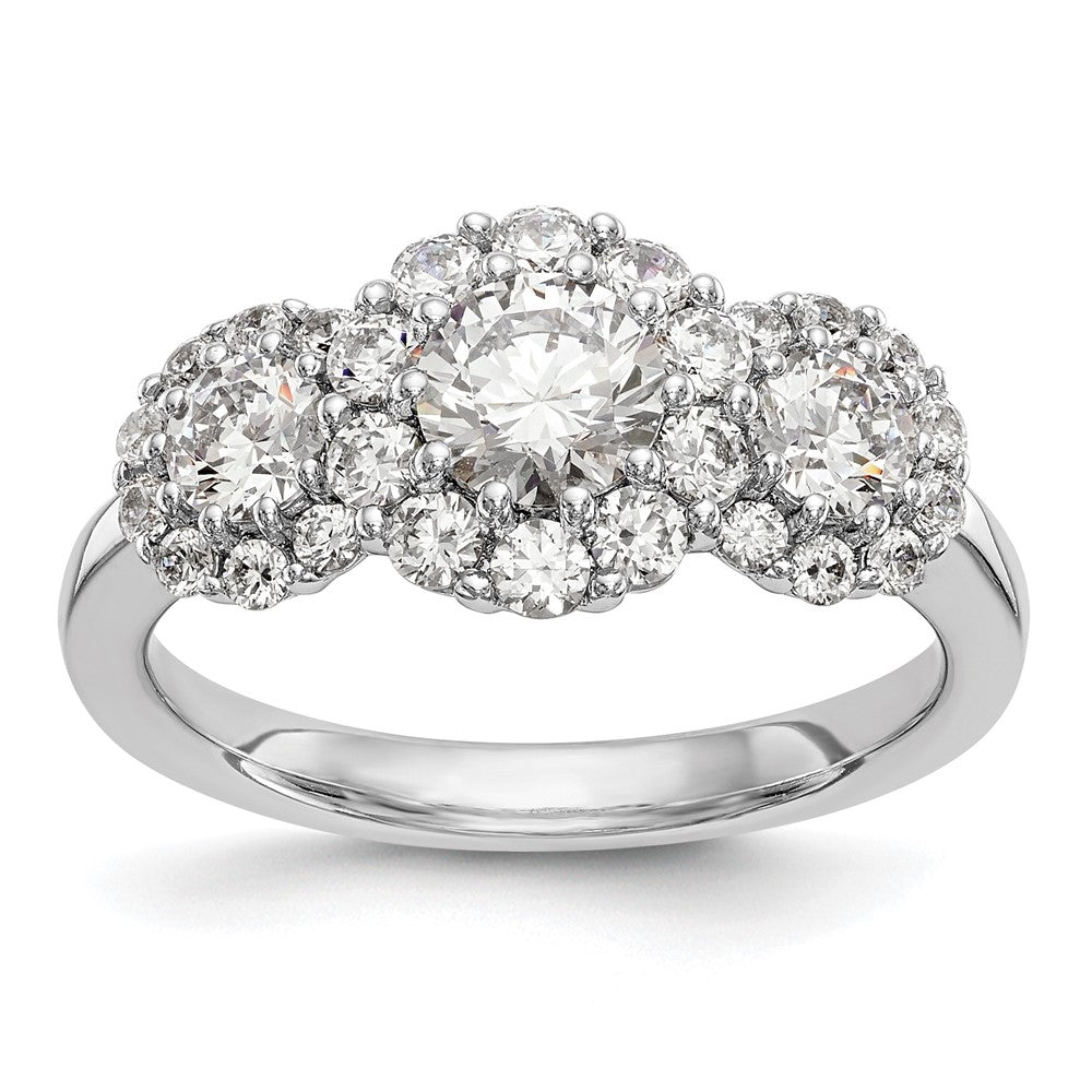 14K White Gold 3 Stone Simulated Diamond Engagement Ring
