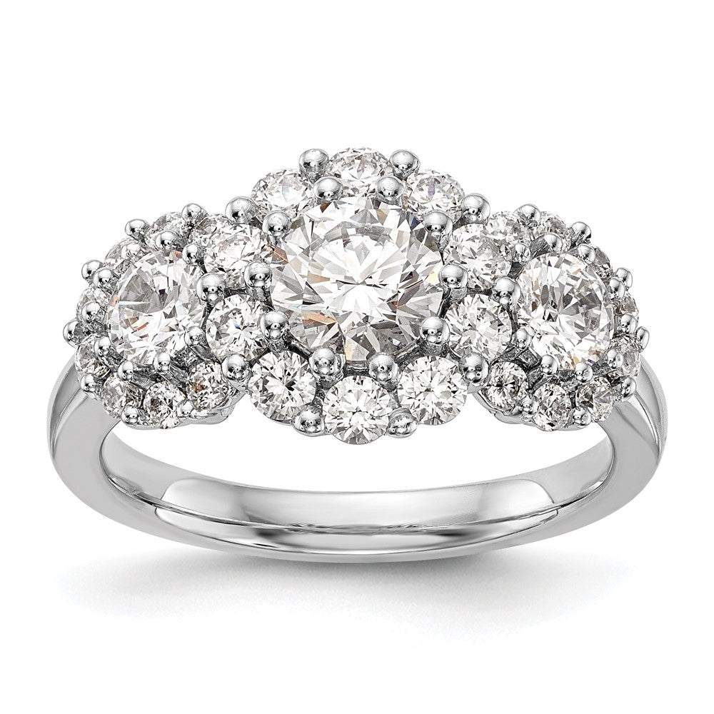 14K White Gold 3 Stone Simulated Diamond Engagement Ring