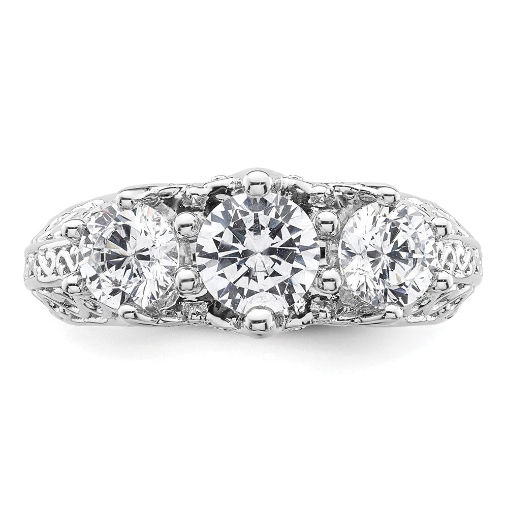 0.75ct. CZ Solid Real 14K White Gold 3-Stone Engagement Ring