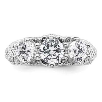 0.75ct. CZ Solid Real 14K White Gold 3-Stone Engagement Ring