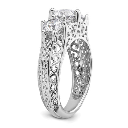 0.75ct. CZ Solid Real 14K White Gold 3-Stone Engagement Ring