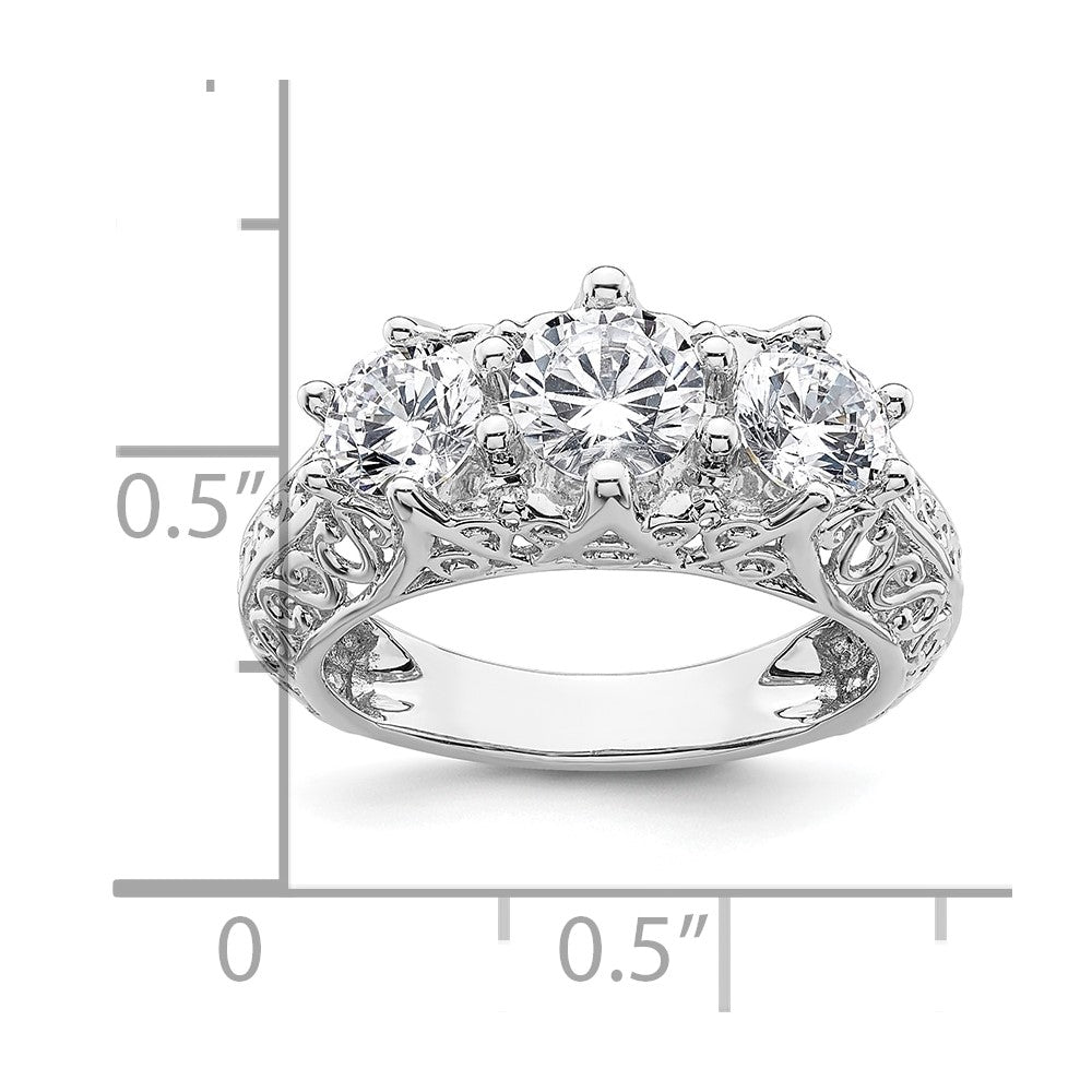 0.75ct. CZ Solid Real 14K White Gold 3-Stone Engagement Ring