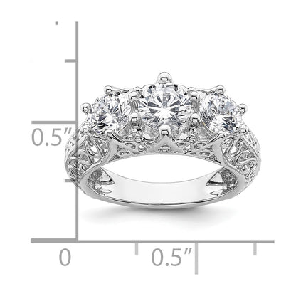 0.75ct. CZ Solid Real 14K White Gold 3-Stone Engagement Ring