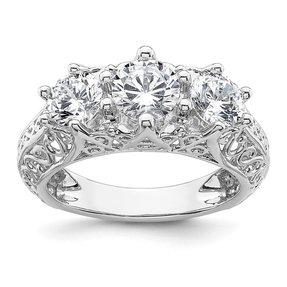 0.75ct. CZ Solid Real 14K White Gold 3-Stone Engagement Ring