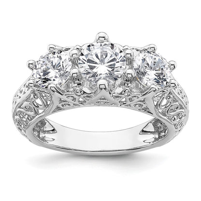 0.75ct. CZ Solid Real 14K White Gold 3-Stone Engagement Ring
