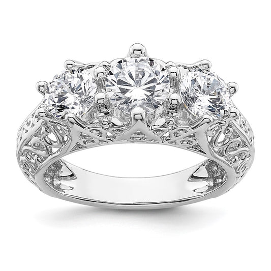 0.75ct. CZ Solid Real 14K White Gold 3-Stone Engagement Ring