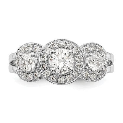 14K White Gold 1 1/3 Carat Lab Grown Diamond Vs/Si+ G+ Complete Three Stone Engagement Ring (Size 7 Only)