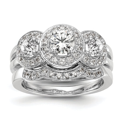 14K White Gold 1 1/3 Carat Lab Grown Diamond Vs/Si+ G+ Complete Three Stone Engagement Ring (Size 7 Only)