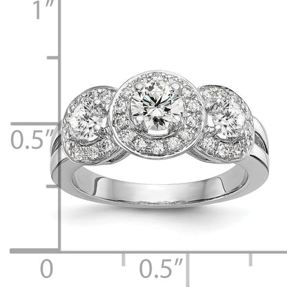 14K White Gold 1 1/3 Carat Lab Grown Diamond Vs/Si+ G+ Complete Three Stone Engagement Ring (Size 7 Only)