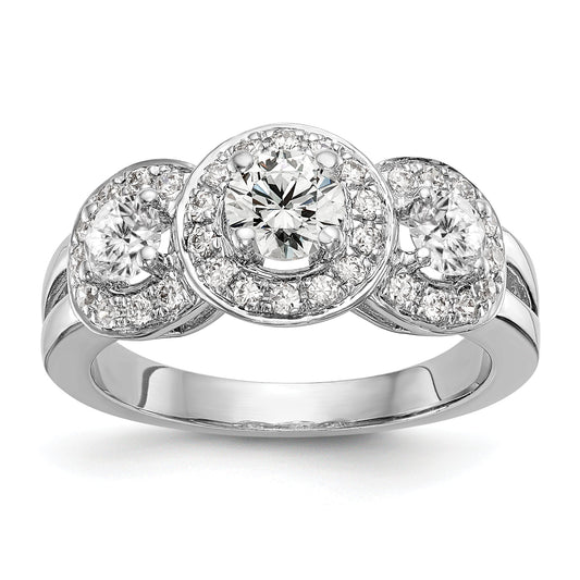 14K White Gold 1 1/3 Carat Lab Grown Diamond Vs/Si+ G+ Complete Three Stone Engagement Ring (Size 7 Only)