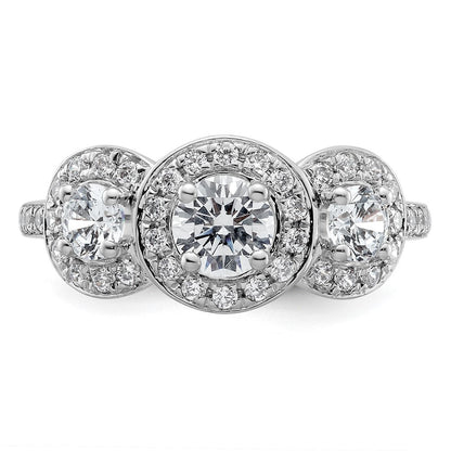 14K White Gold 3 Stone Simulated Diamond Engagement Ring