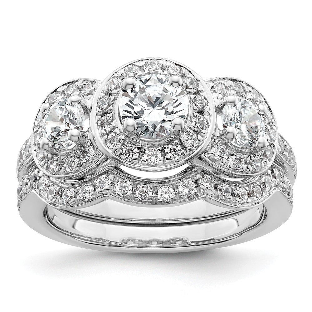 14K White Gold 3 Stone Simulated Diamond Engagement Ring