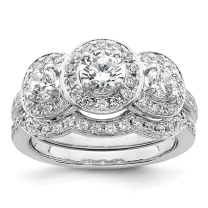 14K White Gold 3 Stone Simulated Diamond Engagement Ring