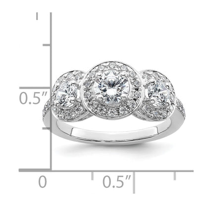 14K White Gold 3 Stone Simulated Diamond Engagement Ring