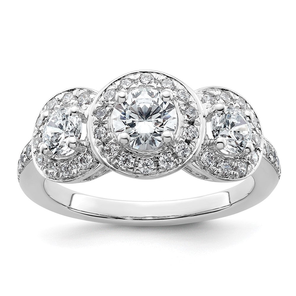 14K White Gold 3 Stone Simulated Diamond Engagement Ring