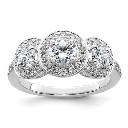 14K White Gold 3 Stone Simulated Diamond Engagement Ring