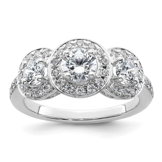 14K White Gold 3 Stone Simulated Diamond Engagement Ring