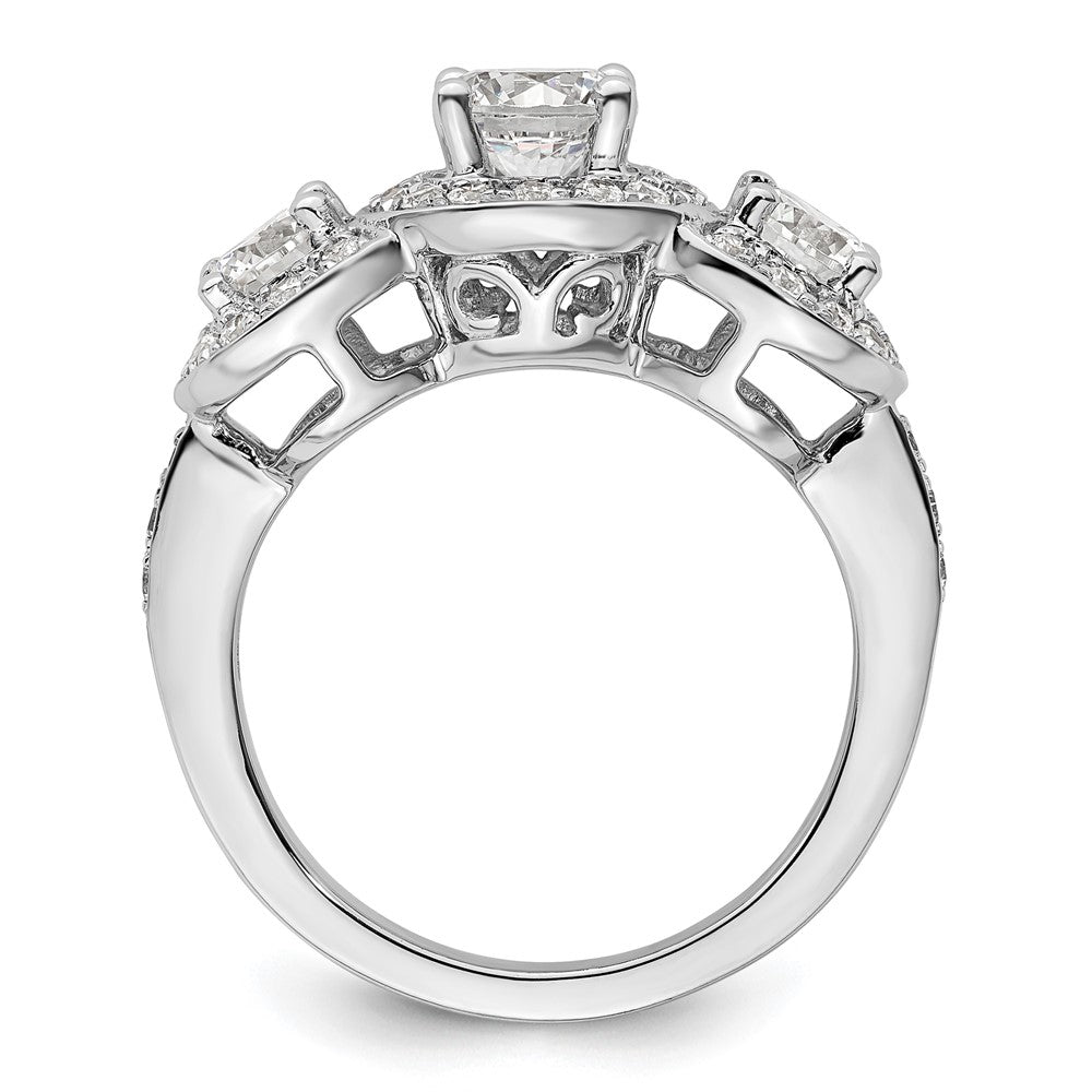 14K White Gold 3 Stone Simulated Diamond Engagement Ring