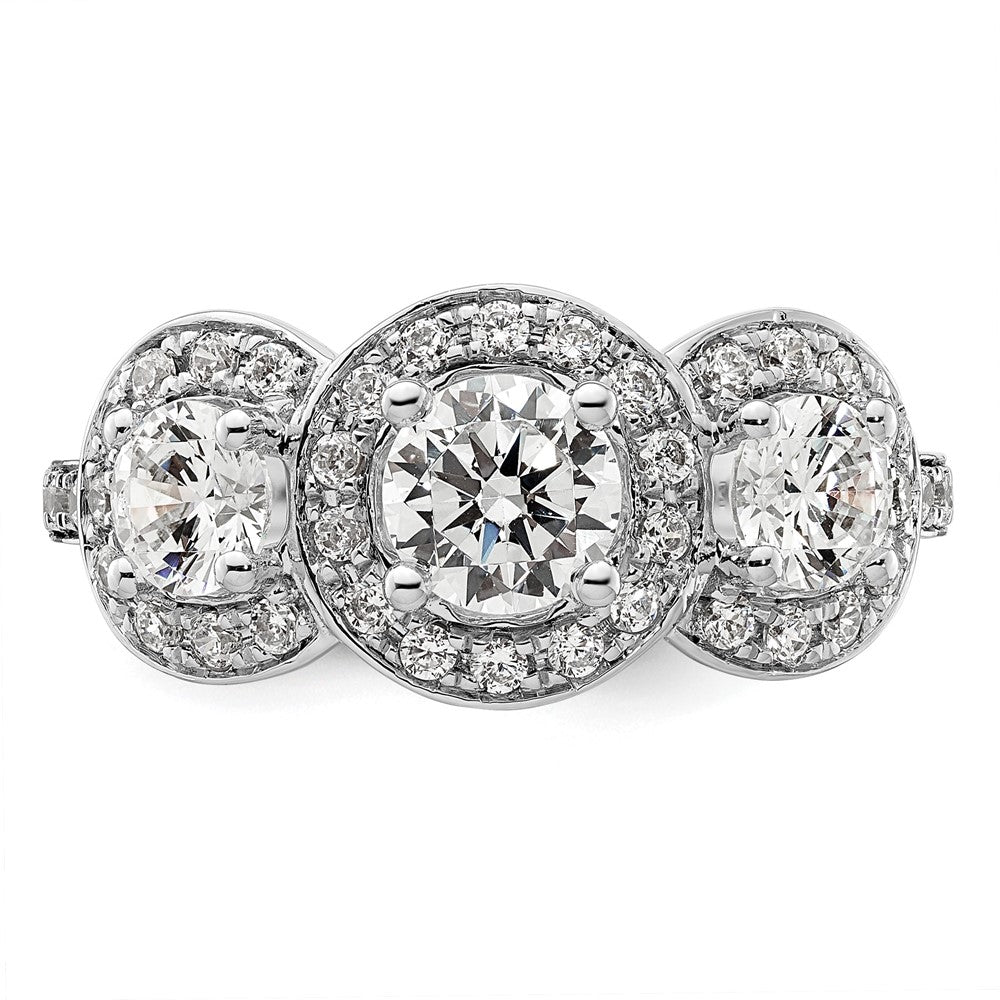 14K White Gold 3 Stone Simulated Diamond Engagement Ring