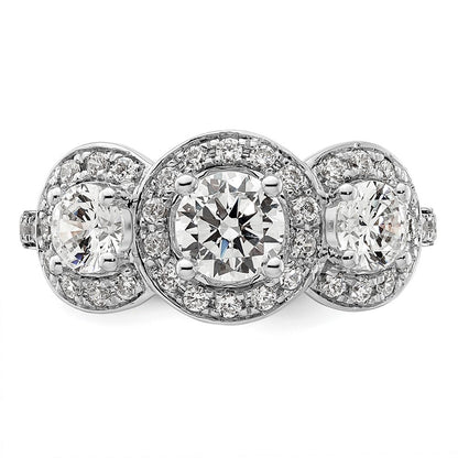 14K White Gold 3 Stone Simulated Diamond Engagement Ring