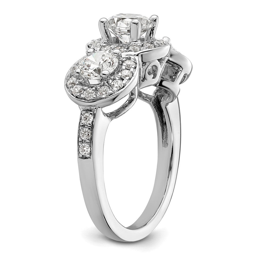 14K White Gold 3 Stone Simulated Diamond Engagement Ring