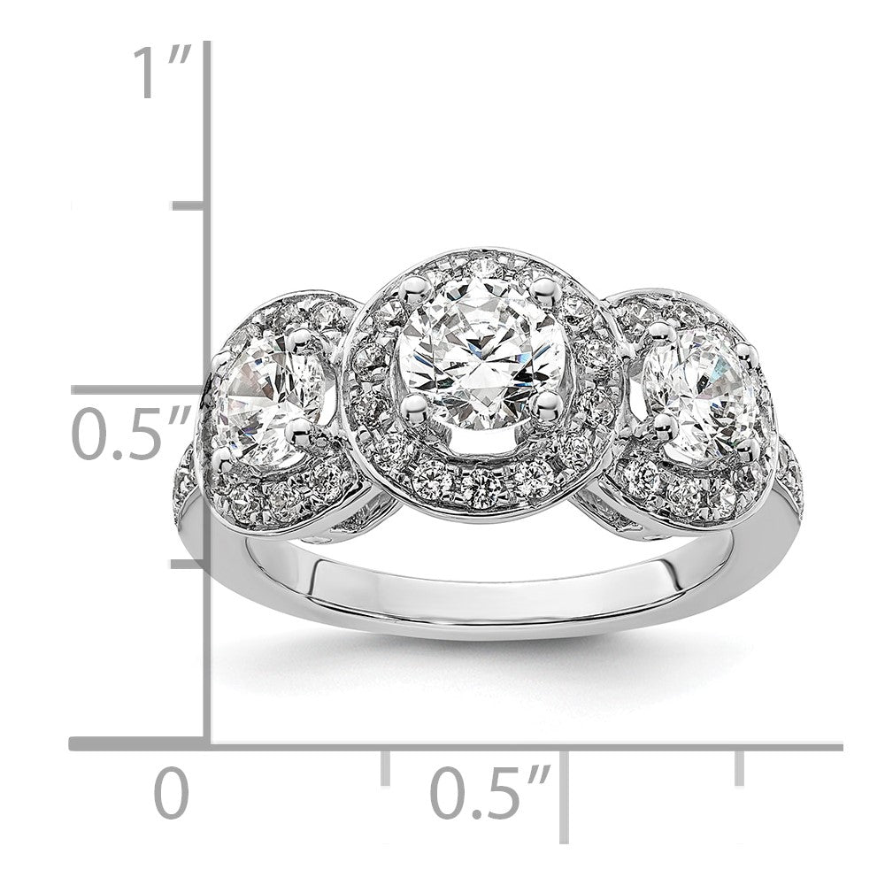 14K White Gold 3 Stone Simulated Diamond Engagement Ring