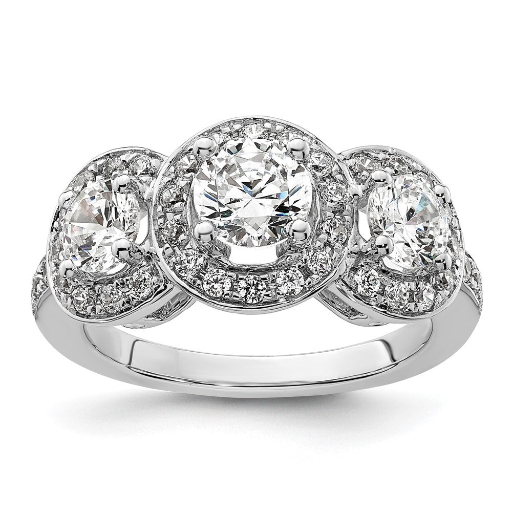 14K White Gold 3 Stone Simulated Diamond Engagement Ring