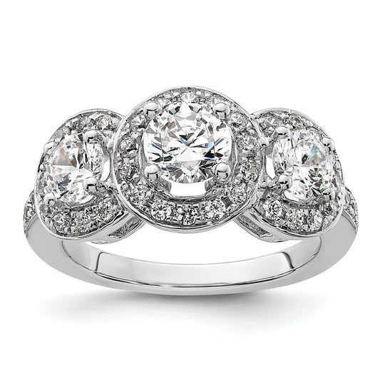 14K White Gold 3 Stone Simulated Diamond Engagement Ring