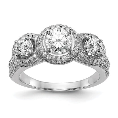 0.63ct. CZ Solid Real 14K White Gold 3-Stone Engagement Ring