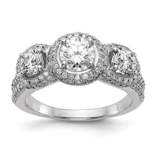 0.63ct. CZ Solid Real 14K White Gold 3-Stone Engagement Ring