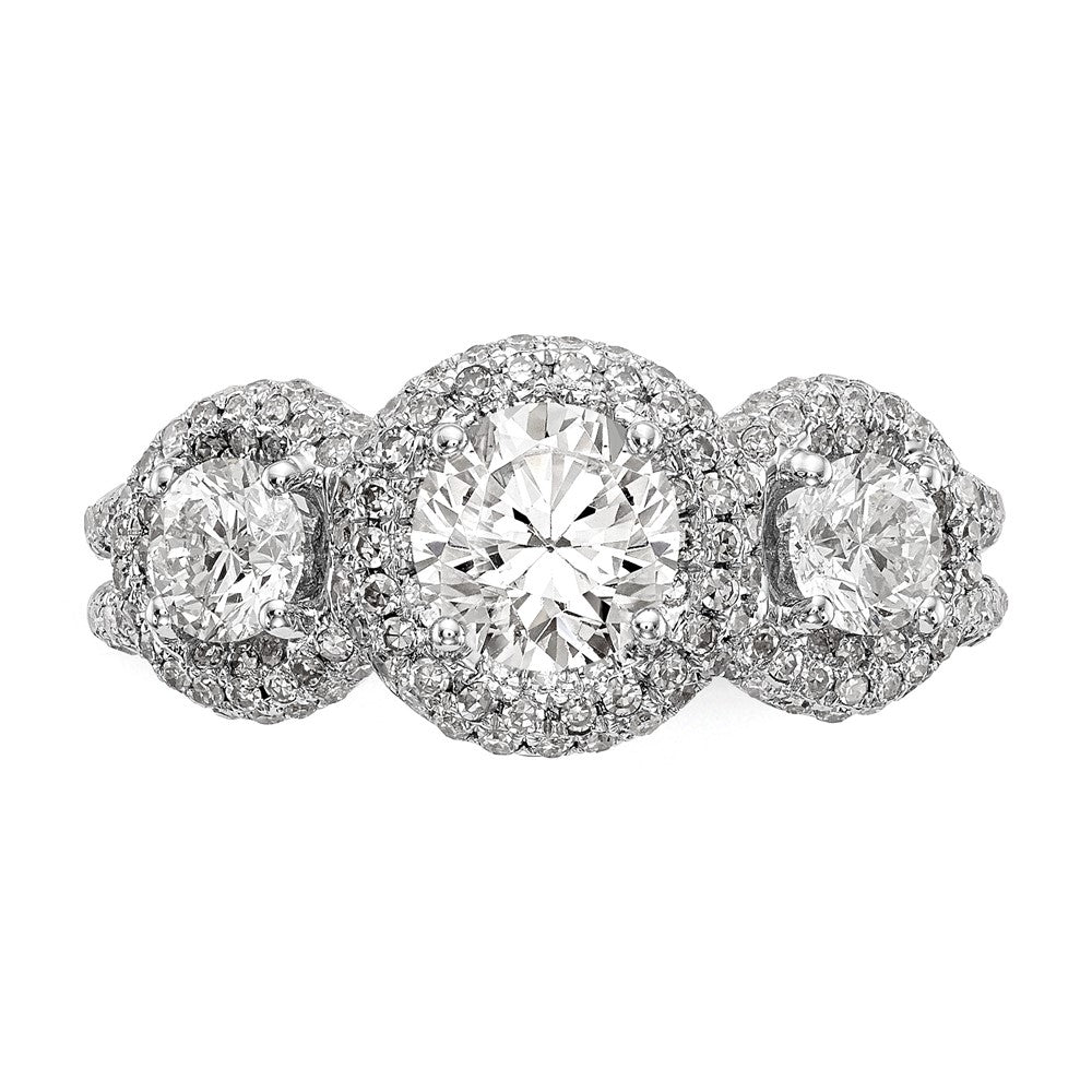 14K White Gold 3 Stone Simulated Diamond Engagement Ring