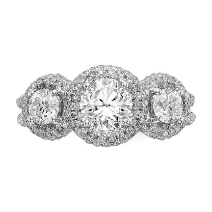 14K White Gold 3 Stone Simulated Diamond Engagement Ring