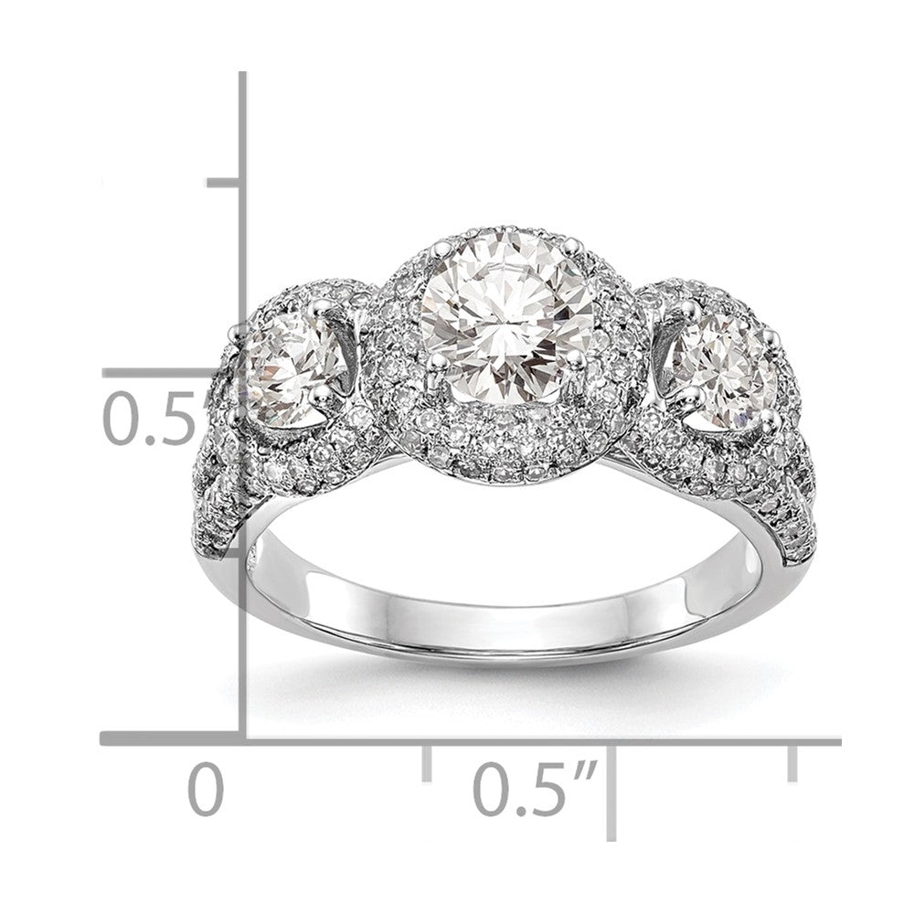14K White Gold 3 Stone Simulated Diamond Engagement Ring