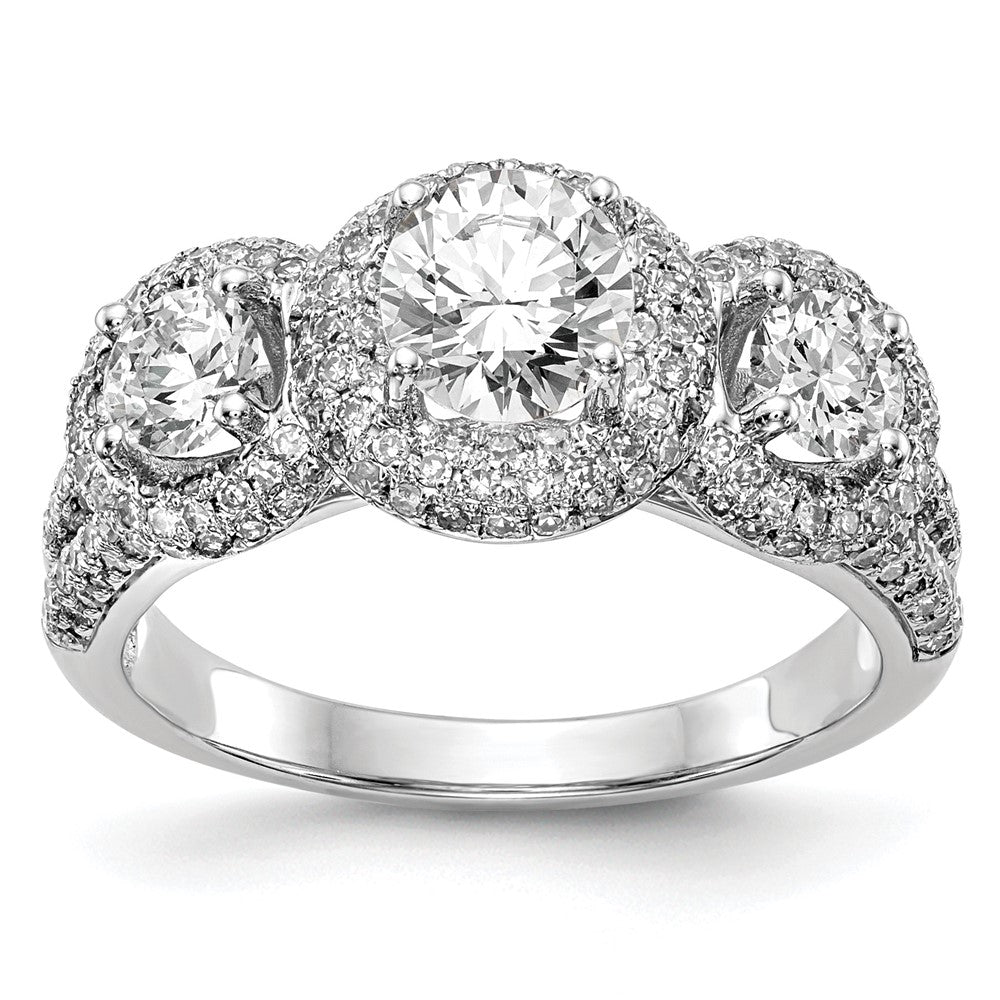 14K White Gold 3 Stone Simulated Diamond Engagement Ring