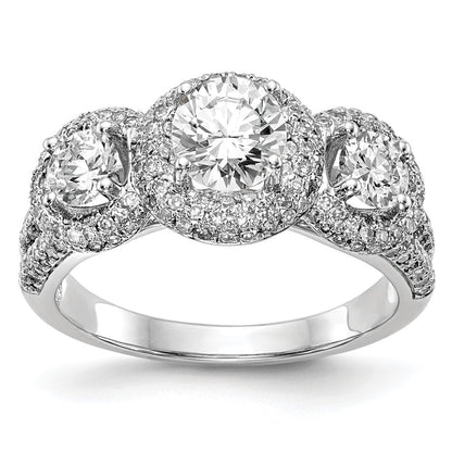 14K White Gold 3 Stone Simulated Diamond Engagement Ring