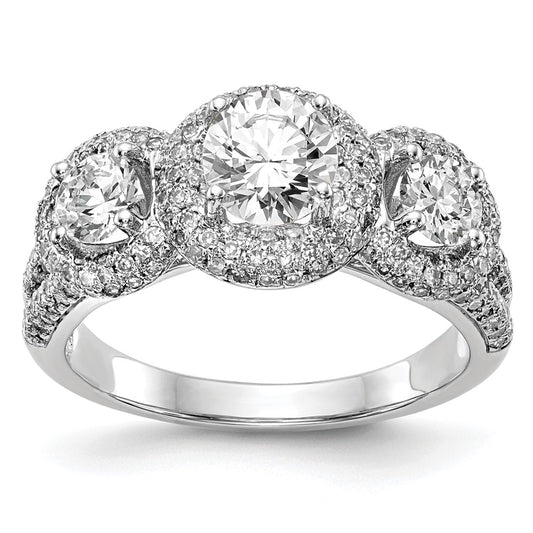 14K White Gold 3 Stone Simulated Diamond Engagement Ring