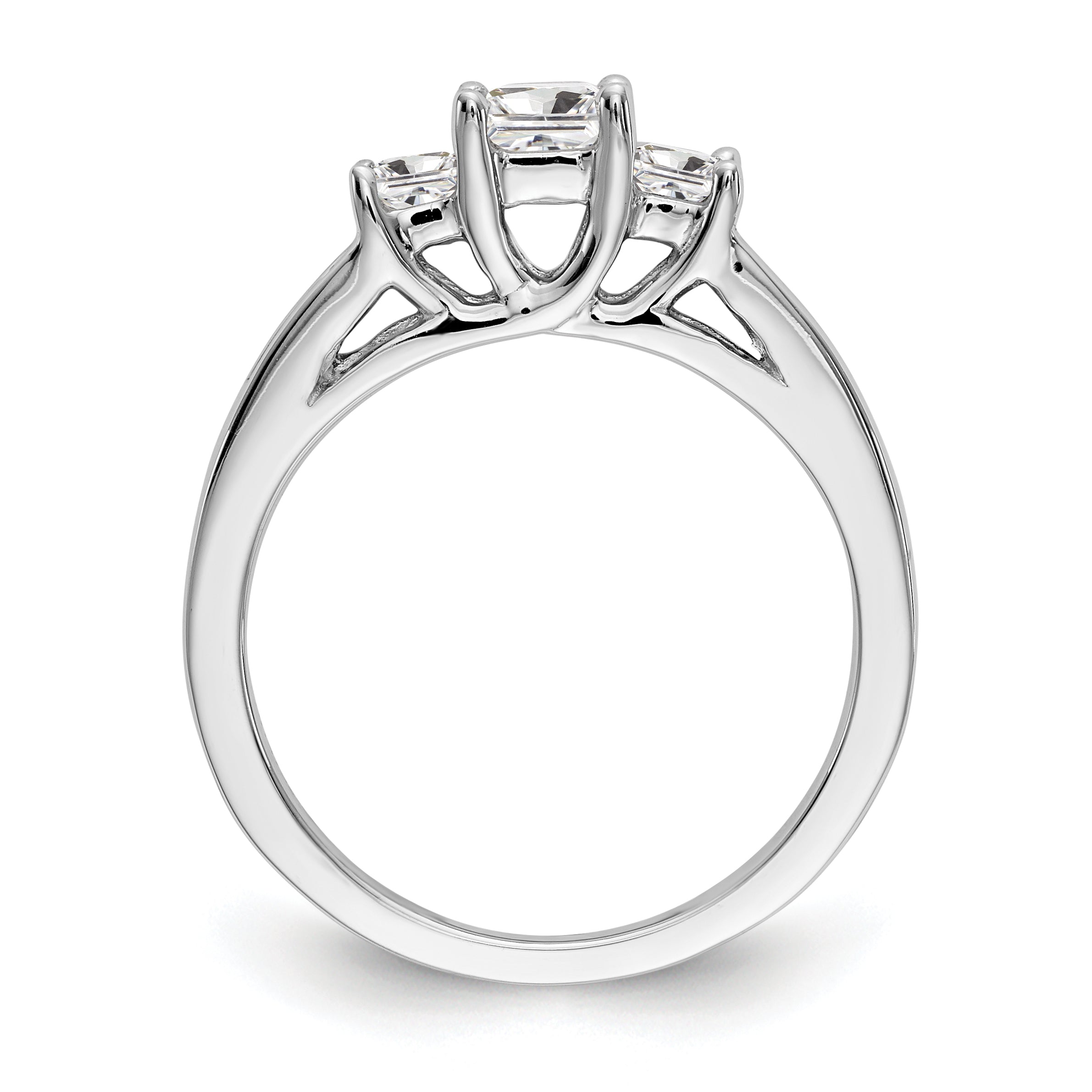14K White Gold 3 Stone Simulated Diamond Engagement Ring