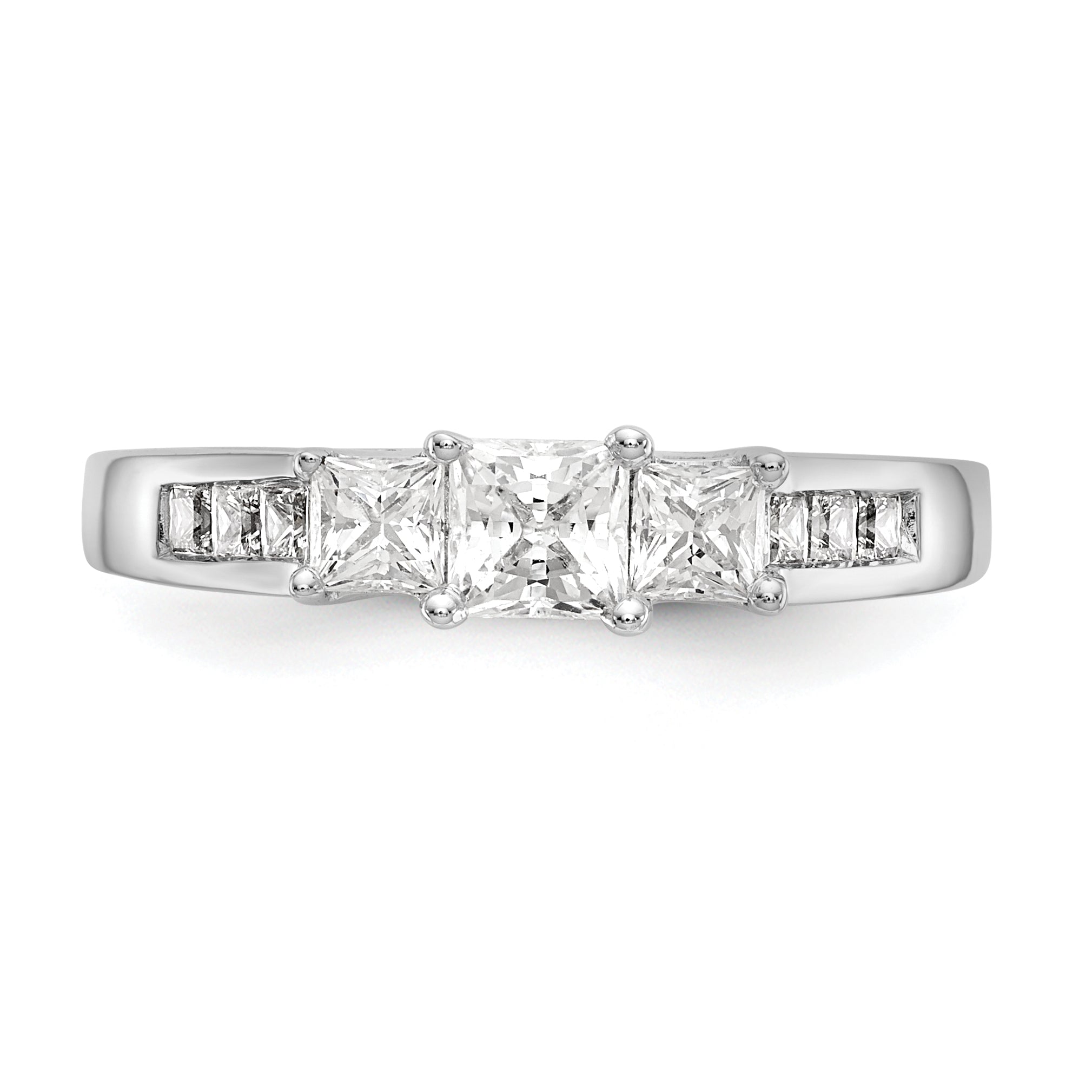 14K White Gold 3 Stone Simulated Diamond Engagement Ring
