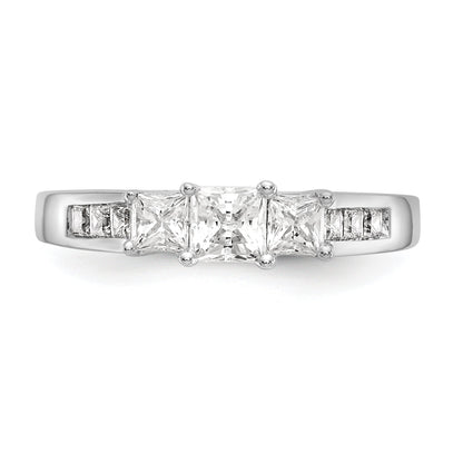 14K White Gold 3 Stone Simulated Diamond Engagement Ring