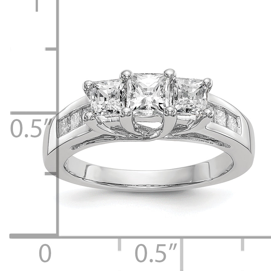 14K White Gold 3 Stone Simulated Diamond Engagement Ring