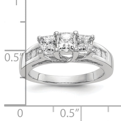 14K White Gold 3 Stone Simulated Diamond Engagement Ring