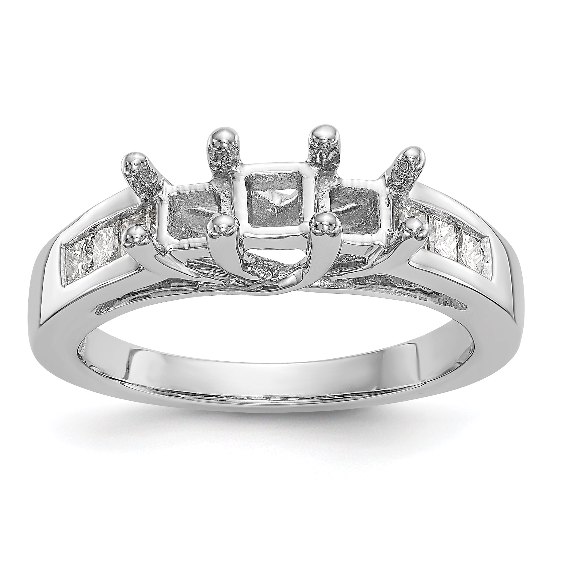 14K White Gold 3 Stone Simulated Diamond Engagement Ring