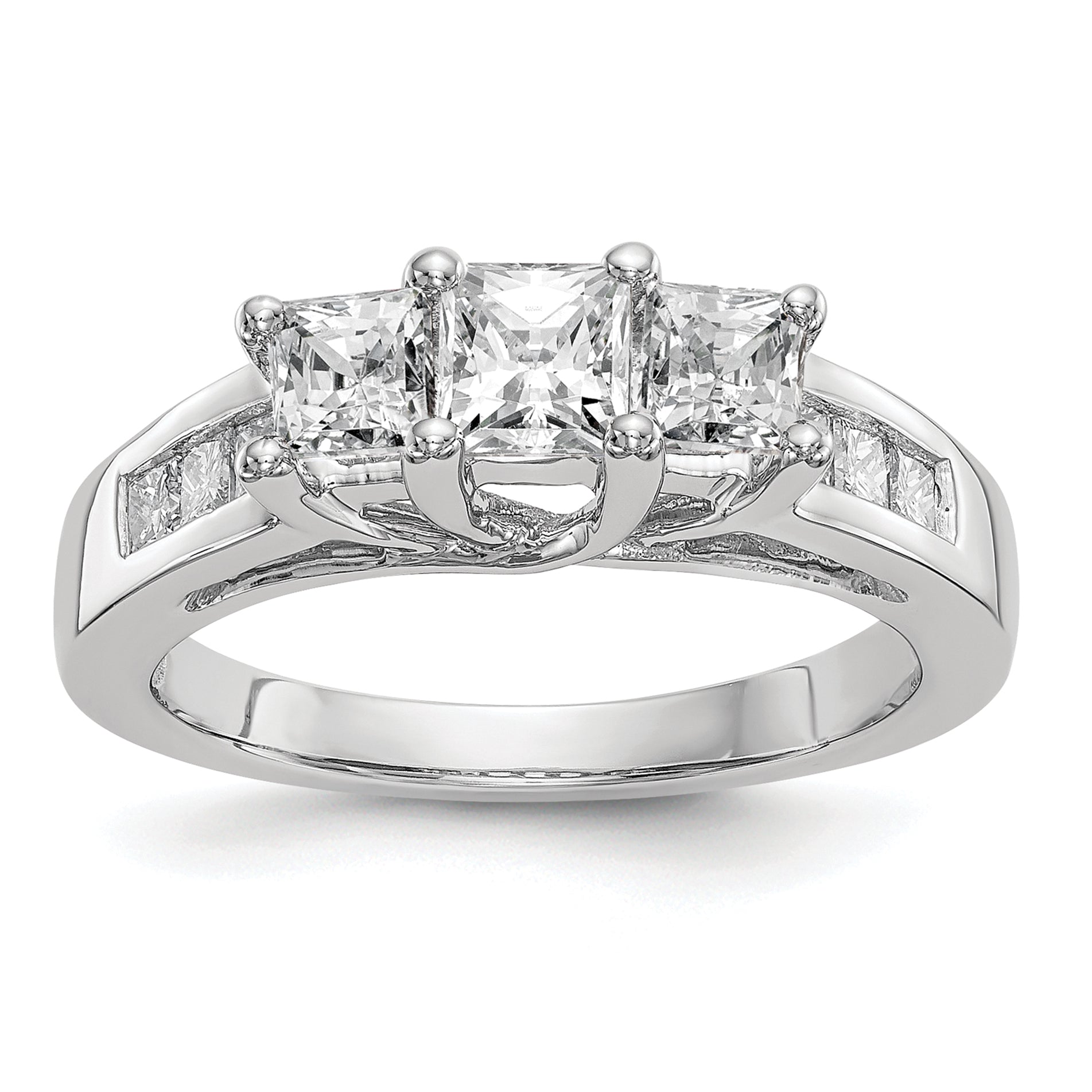 14K White Gold 3 Stone Simulated Diamond Engagement Ring