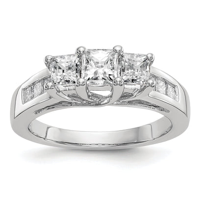 14K White Gold 3 Stone Simulated Diamond Engagement Ring